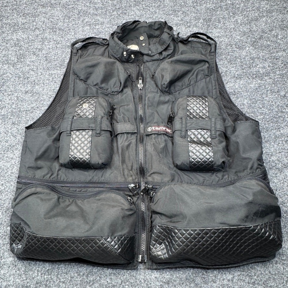 Vintage Tamrac Photography Vest Mens Medium Black Multi Pocket Utility Safari